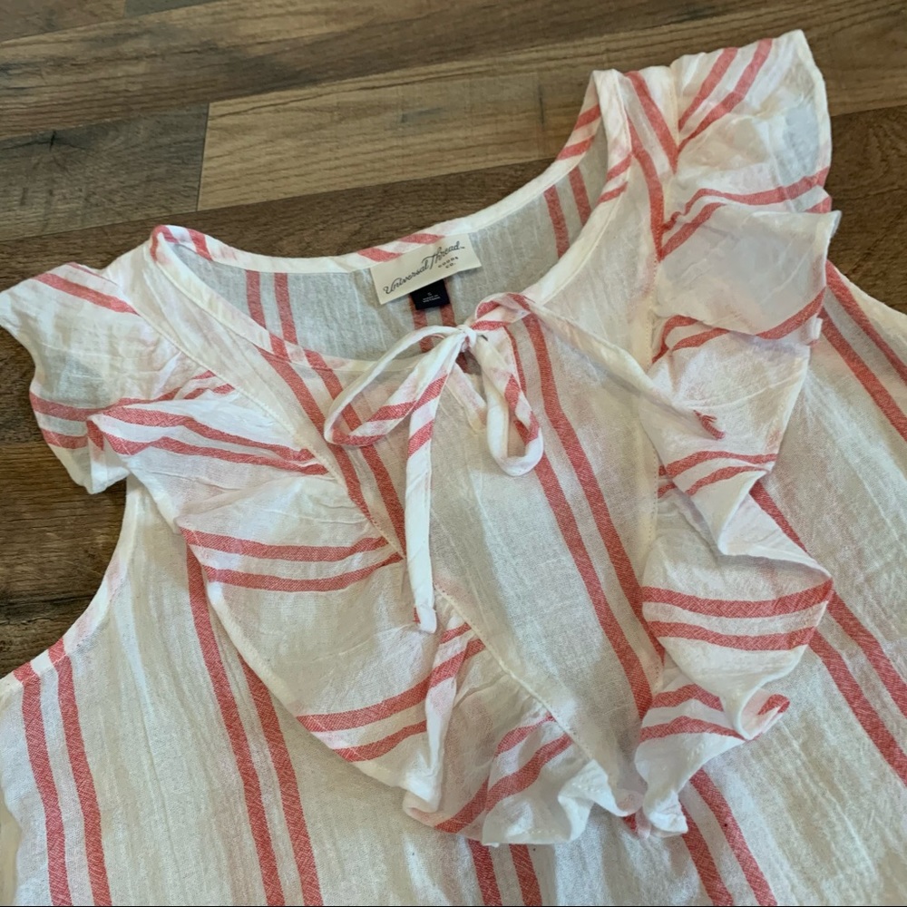 Universal Thread Ruffle Neckline Red Striped Top - image 2